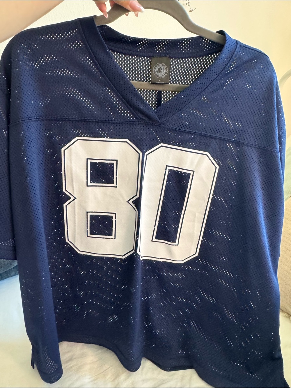 PacSun Navy Mesh Jersey with White '80' Front Graphic